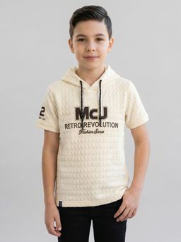 Monte Carlo - Boys Regular Fit Half Sleeve Hooded Cream T-Shirt