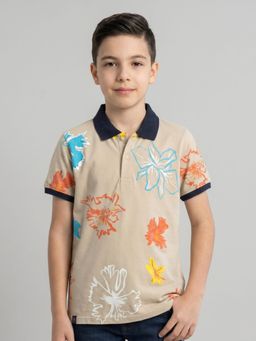Monte Carlo - Boys Regular Fit Half Sleeve Beige Polo T-Shirt
