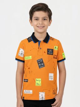 Monte Carlo - Boys Regular Fit Half Sleeve Printed Orange Polo T-Shirt