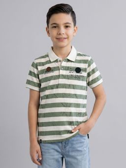 Monte Carlo - Boys Regular Fit Half Sleeve Striped Green Polo T-Shirt