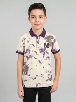 Monte Carlo - Boys Regular Fit Half Sleeve Printed Cream Polo T-Shirt