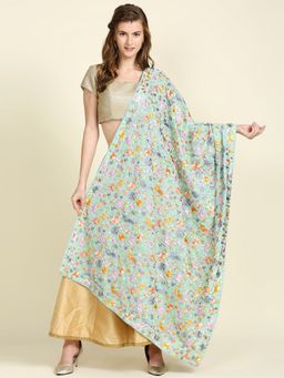 Dupatta Bazaar - Womens Parsi Gara Thread Work Embroidered Georgette Aqua Blue & Multicolour Dupatta