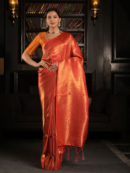 EXCLUSIVA - Red Soft Woven Banarasi Saree with Unstitched Blouse
