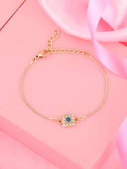 Estele - Gold Plated Sober Styled Bracelet with White & Blue Crystals for Men and Women