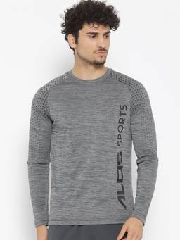 Alcis - Men Grey Solid Round Neck Training T-Shirt