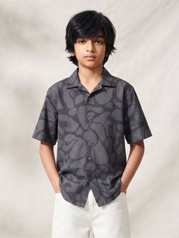 Tales & Stories - Dark Grey Printed Cotton Casual Shirt