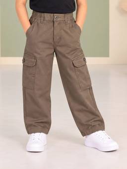 KiddoPanti - Cotton Cargo Pants With Elasticated Waist And Utility Flap Pockets