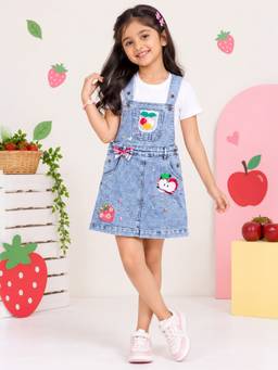 KiddoPanti - Strawberry Fruit Patch Pinafore Denim Dungaree Dress