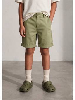 Tales & Stories - Olive Cotton Twill Regular Fit Bermuda Shorts