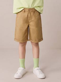 Tales & Stories - Cream Cotton Twill Regular Fit Bermuda Shorts
