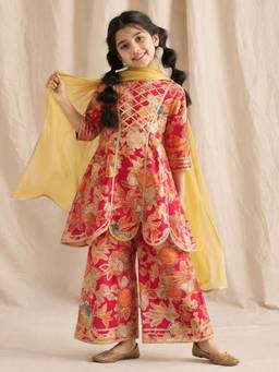 Tales & Stories - Viscose Red Printed Kurta Palazzo With Dupatta