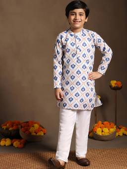 FASHION DREAM - Blue Cotton Blend Printed Kurta Pant