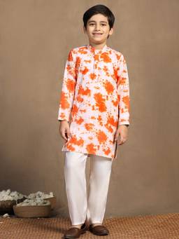 FASHION DREAM - Orange Cotton Blend Printed Kurta Pant