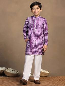 FASHION DREAM - Purple Cotton Blend Stripe Kurta And Pant