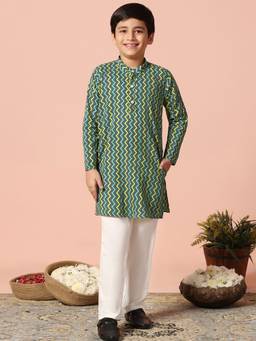 FASHION DREAM - Multicolour Cotton Blend Zigzag Printed Kurta And Pant