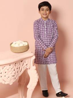 FASHION DREAM - Purple Cotton Blend Geometric Printed Kurta And Pant