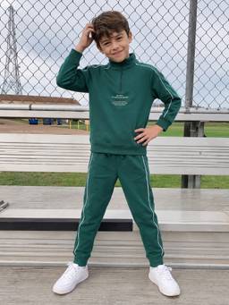 Lil Tomatoes - Cotton Typography Print Track Suits- Bottle Green