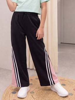 Lil Tomatoes - Cotton Looper Drawstring Striped Winter Track Pant- Charcoal