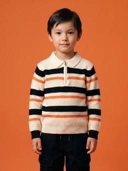 Nautinati - Relaxed Fit Striped Full Sleeves Sweater With Front Zip