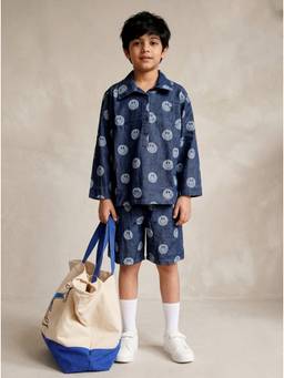 Tales & Stories - Unisex Dark Blue Denim Printed Co-Ord Set