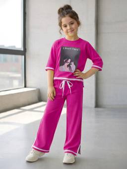 FASHION DREAM - Pink Rib Printed Co-Ord Set