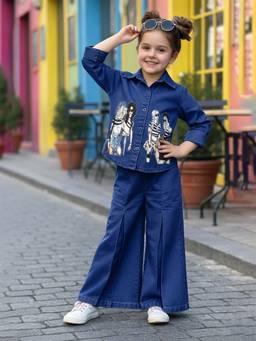 FASHION DREAM - Dark Blue Denim Printed Co-Ord Set