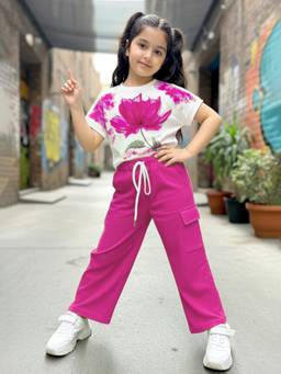 FASHION DREAM - Pink Rib Floral Printed Co-Ord Set