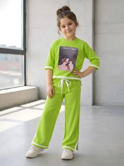 FASHION DREAM - Green Rib Printed Co-Ord Set