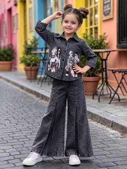 FASHION DREAM - Black Denim Printed Co-Ord Set