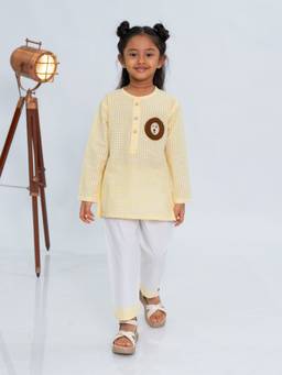 Polka Tots - Cotton Full Sleeve Lion Patch Nightwear Kurta And Pajama