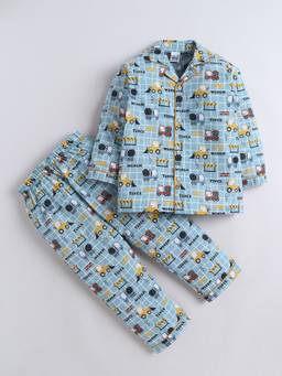 Polka Tots - Cotton Half Sleeve Vehicles Print Night suits