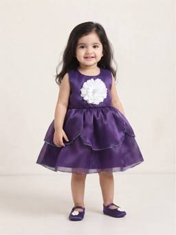 Blabber - Tissue Woven Wear Frock With Floral Applique And Booties - Purple (Pack Of 2)