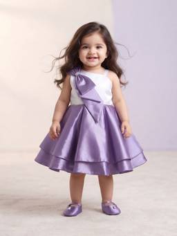 Blabber - Satin Woven Frock And Bowl Applique And Booties - Lavender (Pack Of 2)