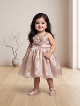 Blabber - Tissue Woven Frock With Floral Applique And Booties - Brown (Pack Of 2)