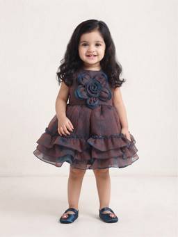 Blabber - Woven Frock With Floral Applique And Booties - Blue (Pack Of 2)