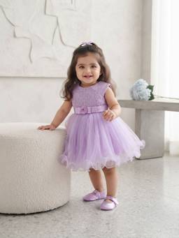 Blabber - Woven Frock With Floral Applique And Booties - Lavender (Pack Of 2)