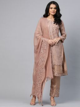 Readiprint - Georgette Brown Unstitched Dress Material (Set of 3)