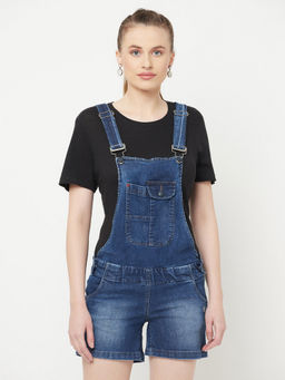 CRIMSOUNE CLUB - Women Blue Solid Denim Dungarees