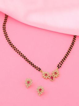 Estele - Gold Plated CZ Flower Designer Mangalsutra Necklace Set for Women