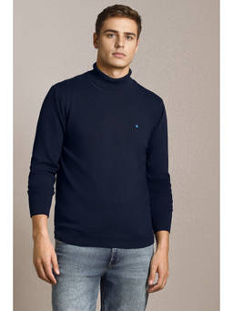 Louis Philippe - Men Navy Solid Turtle Neck Full Sleeves Sweater