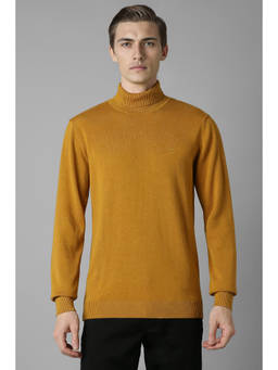 Louis Philippe - Men Mustard Solid Turtle Neck Full Sleeves Sweater