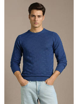 Louis Philippe - Men Blue Solid Round Neck Full Sleeves Sweater