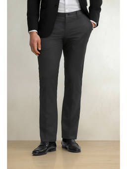 Louis Philippe - Men Black Slim Fit Solid Flat Front Formal Trouser