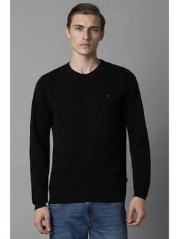 Louis Philippe - Men Black Solid Round Neck Full Sleeves Sweater