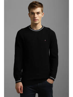Louis Philippe - Men Black Solid Round Neck Full Sleeves Sweater