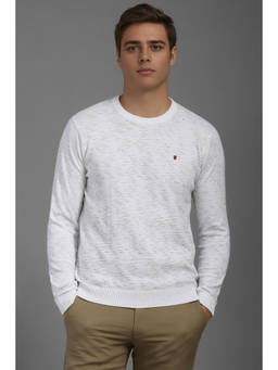 Louis Philippe - Men White Printed Round Neck Full Sleeves Sweater