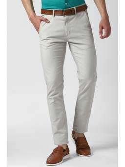 Peter England - Men Grey Solid Super Slim Fit Casual Trouser