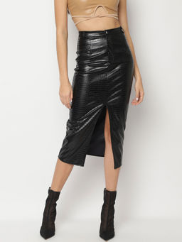 Missguided - Lack Faux Leather Mock Croc Split Front Midaxi Skirt