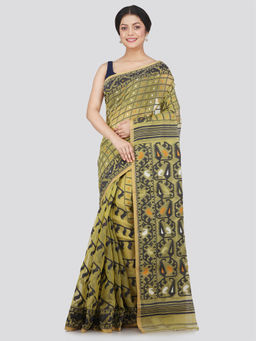 PinkLoom - Womens Soft Cotton Jamdani Saree without Blouse -Yellow
