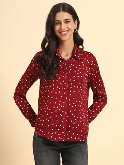 Cantabil - Women Black Full Sleeves Polka Dots Casual Shirt